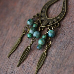 30's Brass Pendant Necklace with Blue and Green Accents main image 0
