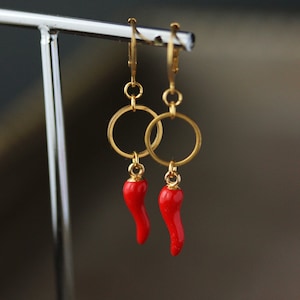 Good Luck Red Italian Horn Earrings Good Luck Jewelry Fun Italian Earrings Evil Eye Symbol Cornicello Earrings Red Chili Pepper Earrings image 2