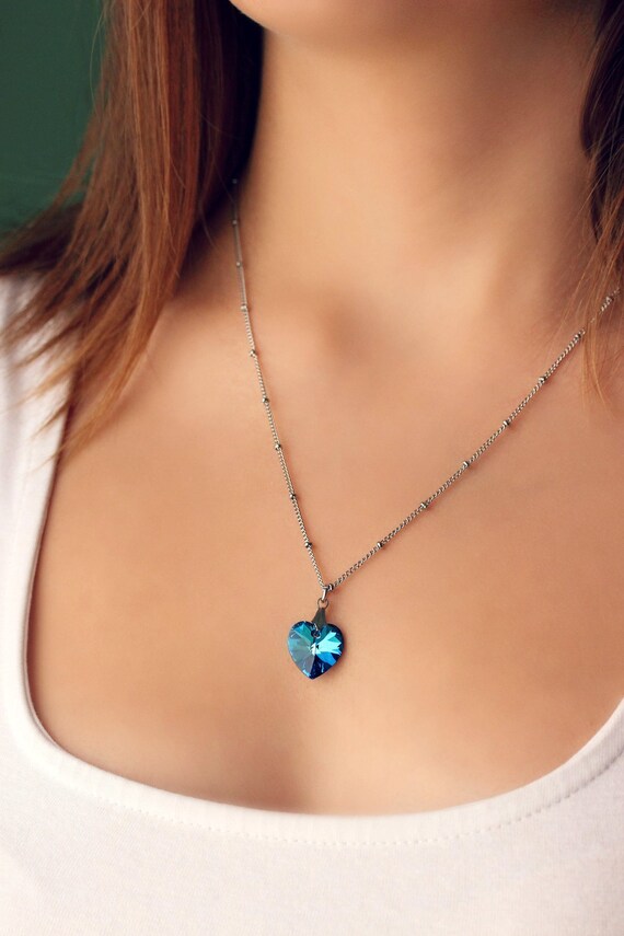 Blue Heart Necklace Swarovski Crystal Heart Pendant Stainless Etsy Blue Heart Necklace Swarovski Crystal Heart Pendant Stainless Etsy