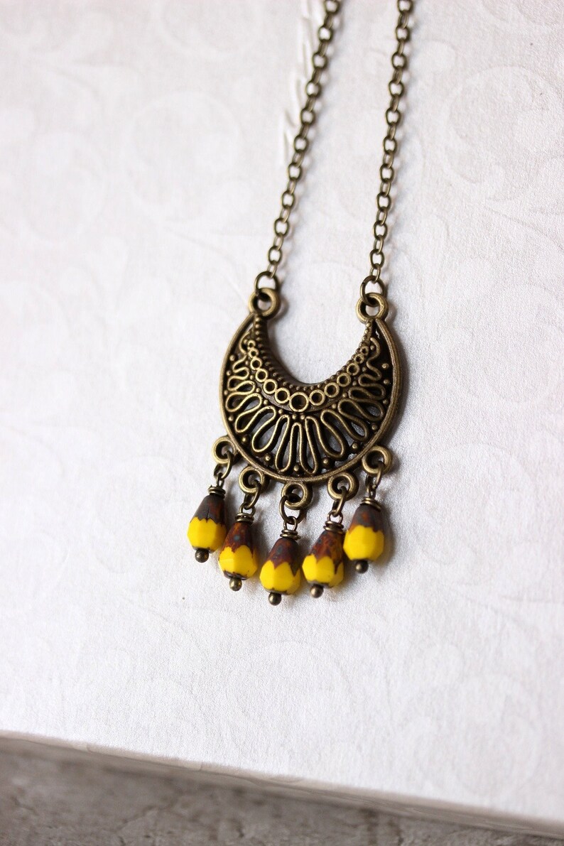 Antique Brass Pendant Necklace Brass Boho Necklace Yellow Tiny Etsy