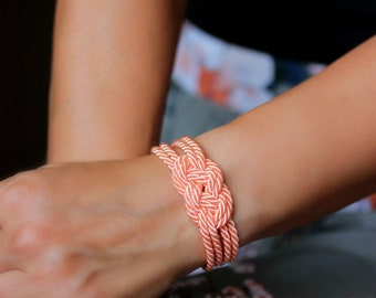 Peach Knotted Bracelet Knot Rope Bracelet Infinity Knot Bracelet Love Knot Bracelet Nautical Bracelet Cord Knot Bracelet Peach Bracelet Gift