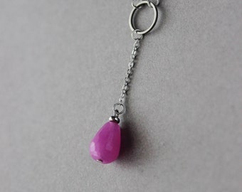 Purple Agate Y Necklace Purple Stone Drop Necklace Unique Y Gemstone Necklace Lariat Necklace with Ring Trendy Simple Necklace Agate Jewelry