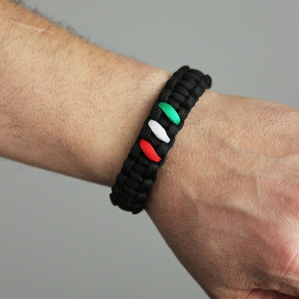 Schwarzes Paracord-Armband, italienische Flagge, geflochtenes Armband, schwarzes Kobra-Geflecht-Armband, italienische Flagge, Schmuck, patriotisches Paracord-Survival-Armband