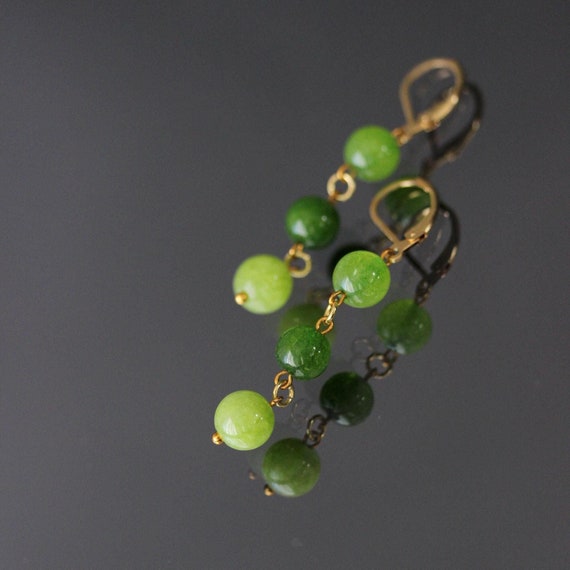 ピアス Green Crystal & Glass Beads Dangling Earrings Simulated Emerald Square CZ Drop Dangle Earrings Crystal 14K