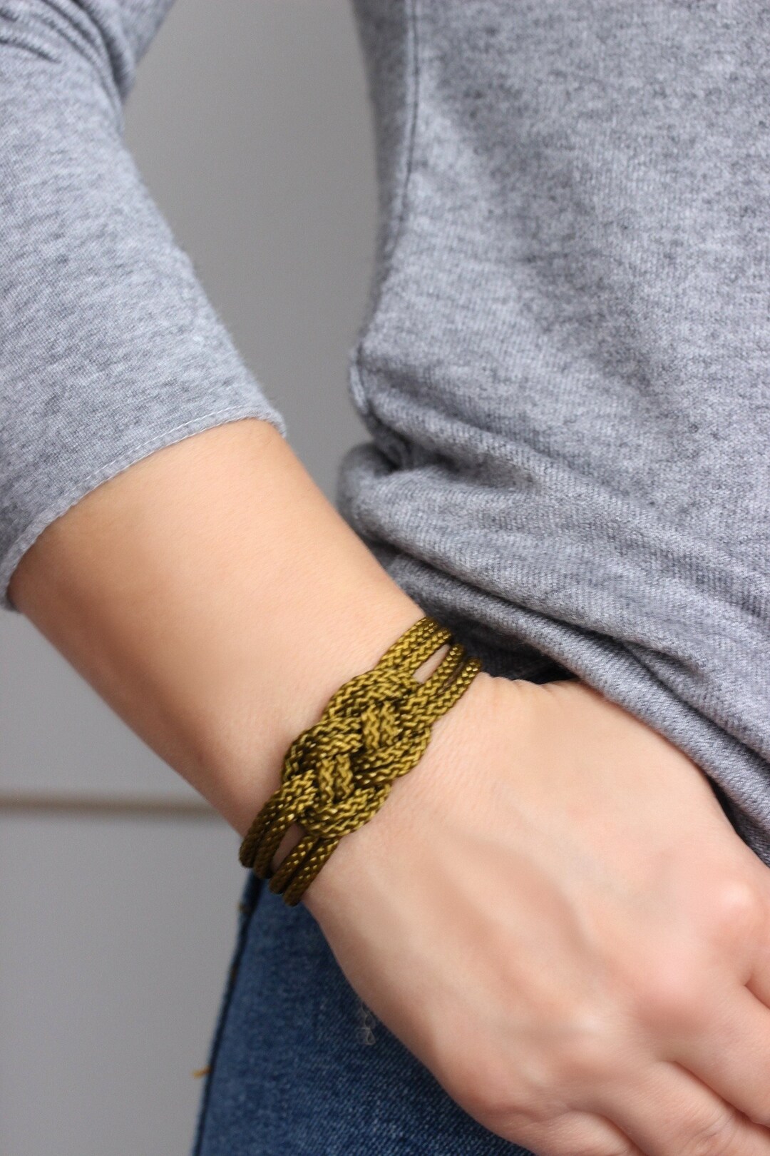 Olive Green Rope Knot Bracelet Moss Green Cord Bracelet Infinity Knot