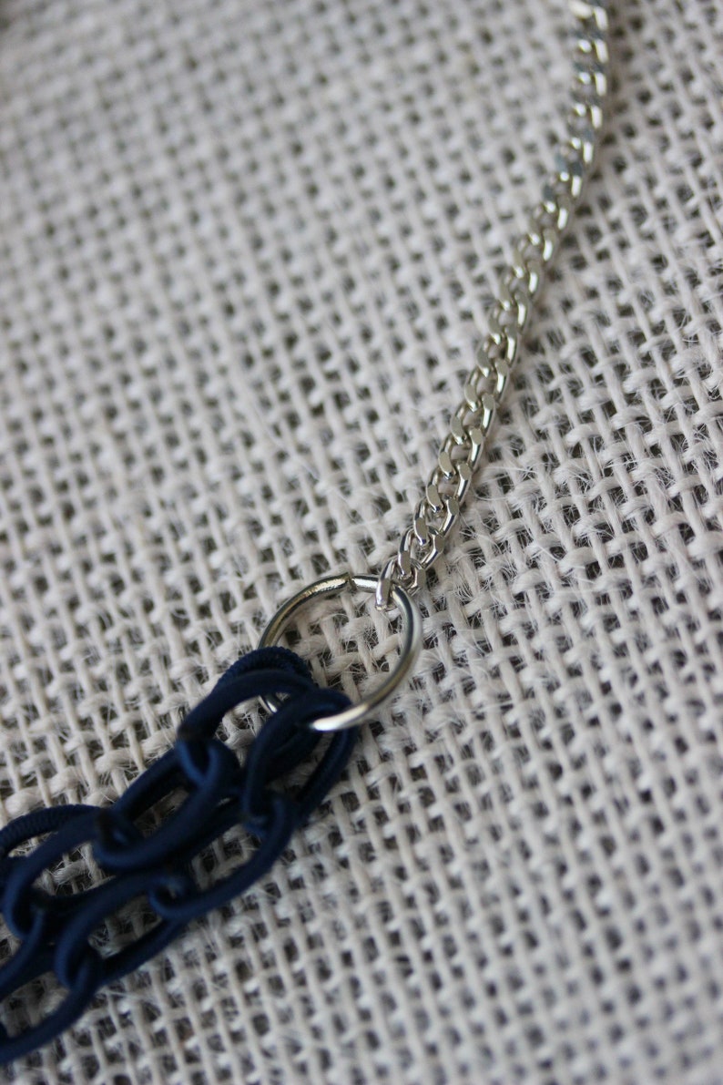 Chain Necklace Multistrand Blue Fabric Chain Necklace Silver Blue Necklace Multistrand Necklace Textile Chain Necklace Marine Sea Jewelry image 5