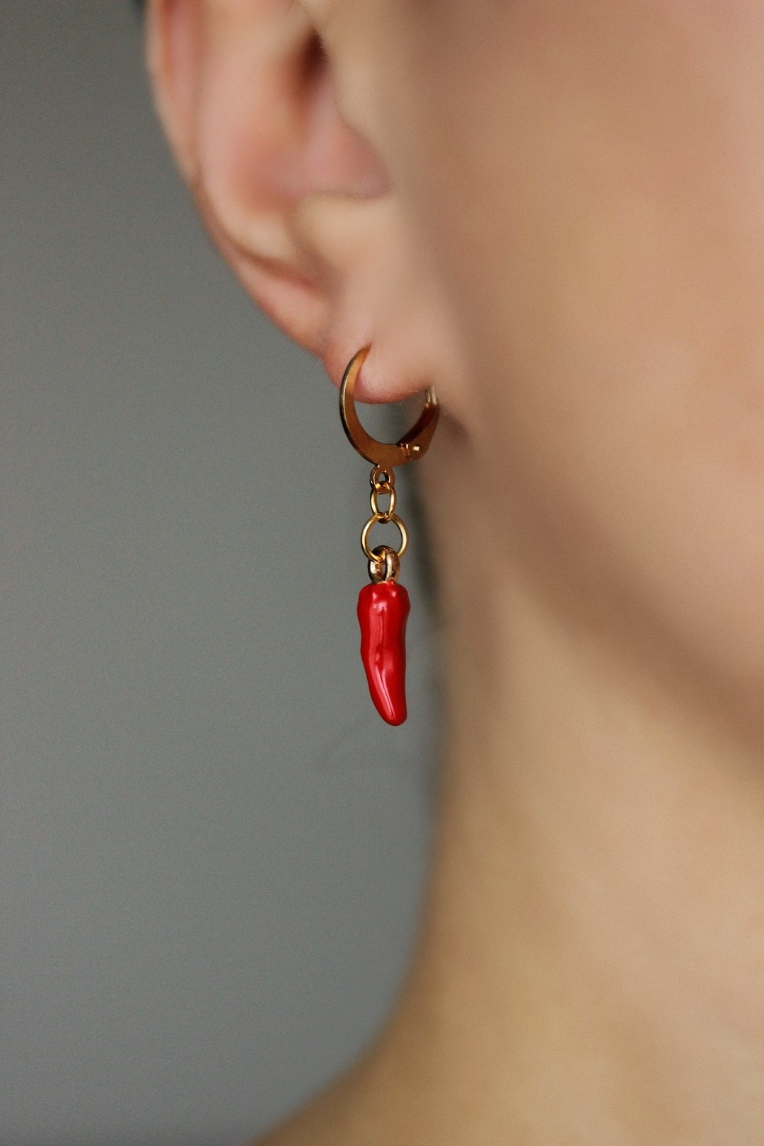 Italian Horn Red Earrings Good Luck Amulet Earrings Red
