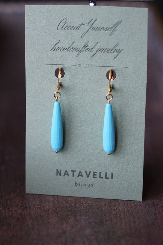 Turquoise Stone Drop Earrings Light Blue Stone Earrings Dainty