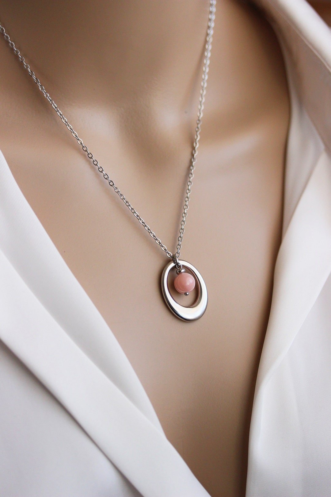 Stellar Rose jade stone bead necklace 65004