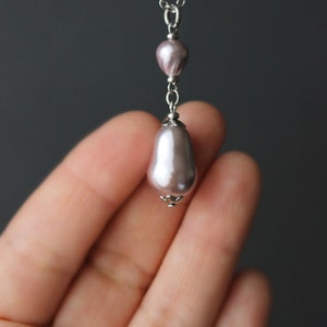 Lilac Pearl Pendant Cultured Freshwater Pearl Necklace Big Pearl Necklace Elegant Everyday Necklace Unique Lilac Pearl Jewelry Gift For Mom image 5