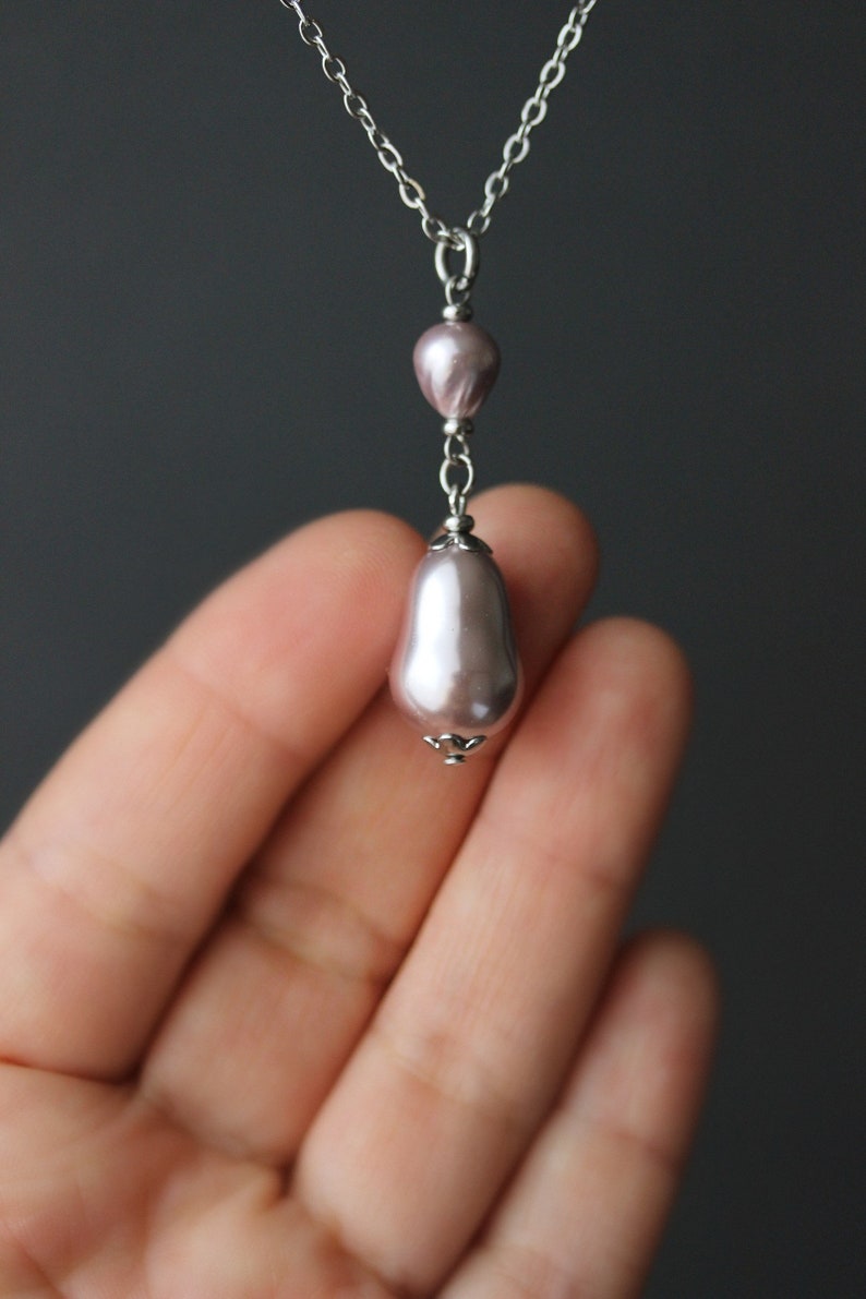 Lilac Pearl Pendant Cultured Freshwater Pearl Necklace Big Pearl Necklace Elegant Everyday Necklace Unique Lilac Pearl Jewelry Gift For Mom image 5