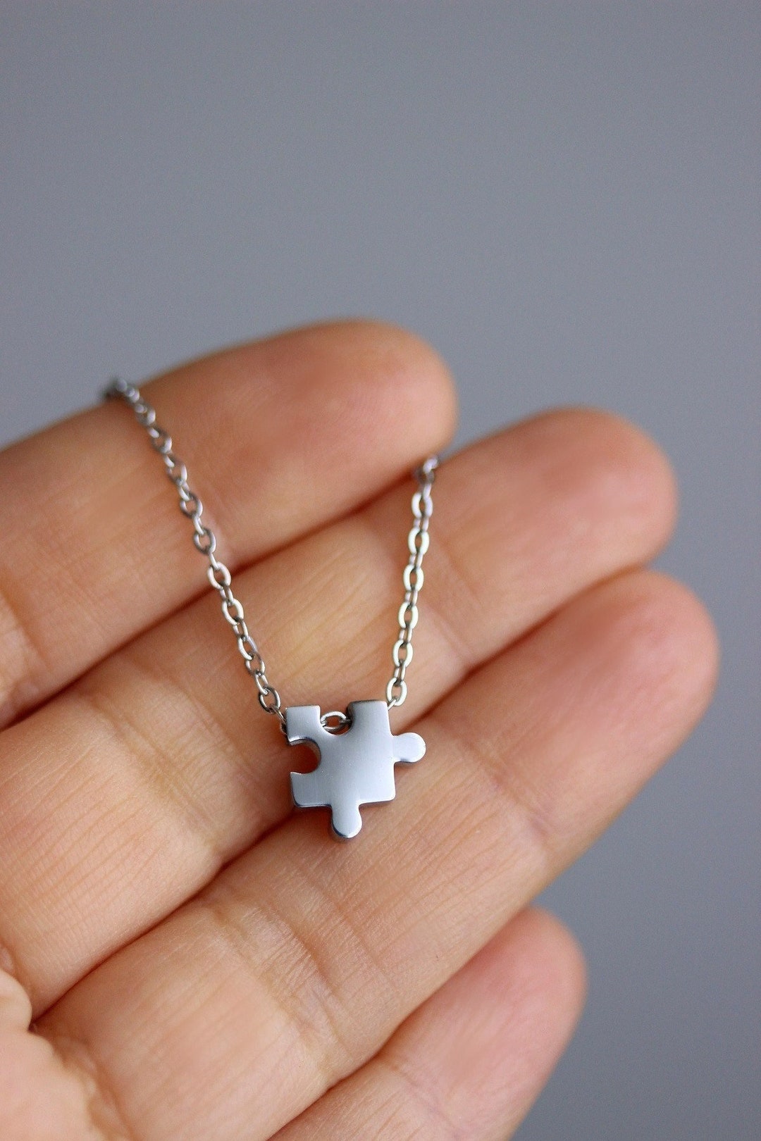 Steel Puzzle Piece Necklace Cute Silver Puzzle Pendant Etsy