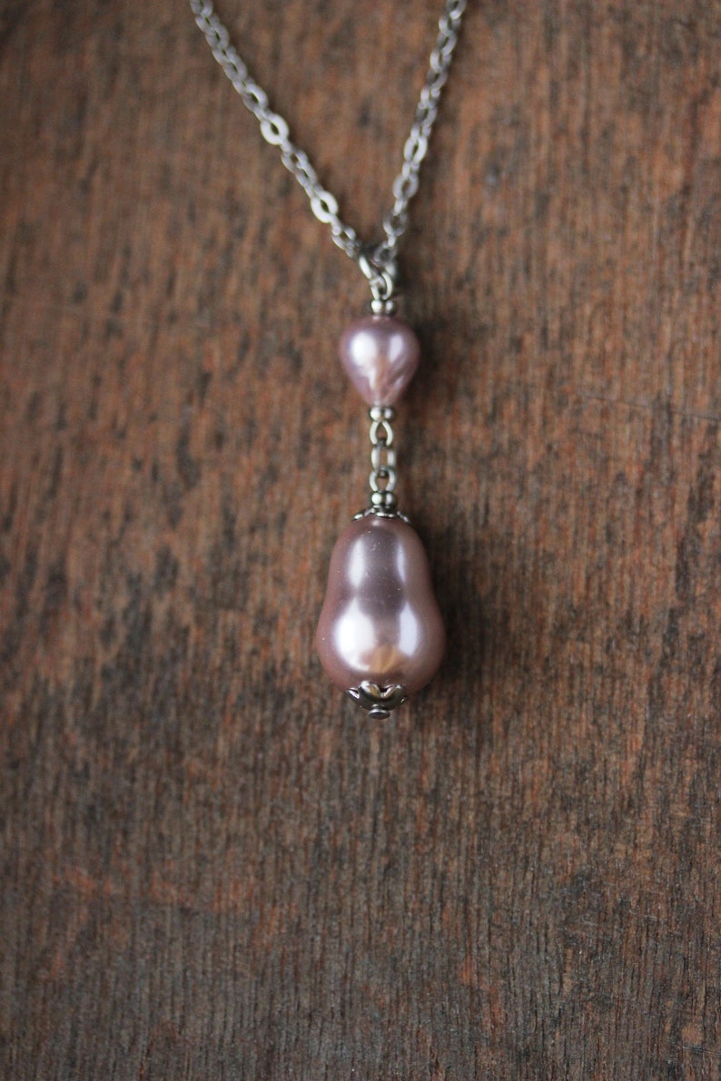 Lilac Pearl Pendant Cultured Freshwater Pearl Necklace Big Pearl Necklace Elegant Everyday Necklace Unique Lilac Pearl Jewelry Gift For Mom image 4