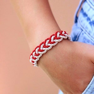 Braided Cord Bracelet Summer Red White Rope Bracelet Turks Head Knot Bracelet Sailor Beach Bracelet Rope Jewelry Unique Marine Bracelet Gift image 2