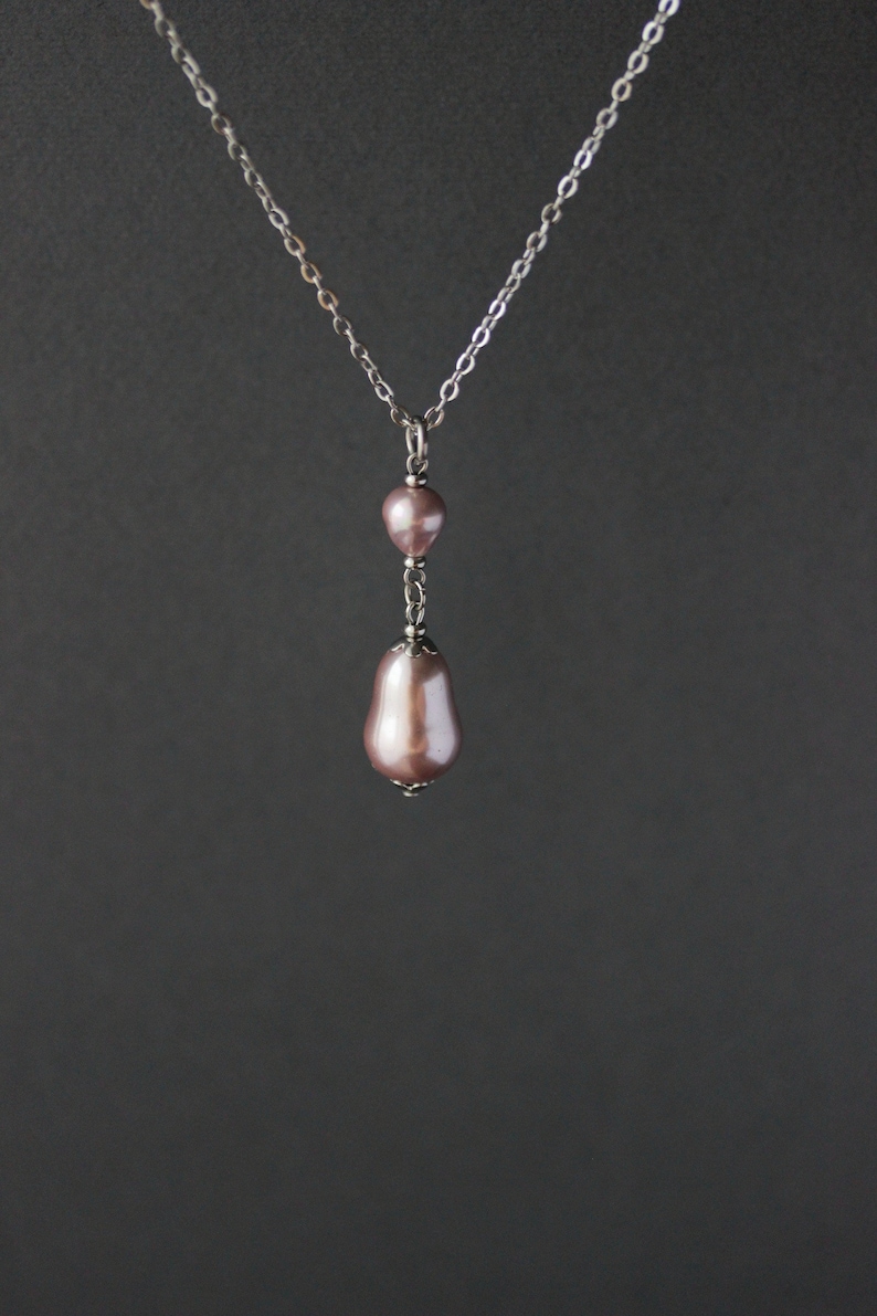 Lilac Pearl Pendant Cultured Freshwater Pearl Necklace Big Pearl Necklace Elegant Everyday Necklace Unique Lilac Pearl Jewelry Gift For Mom image 6