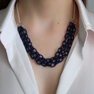 Chain Necklace Multistrand Blue Fabric Chain Necklace Silver Blue Necklace Multistrand Necklace Textile Chain Necklace Marine Sea Jewelry image 1