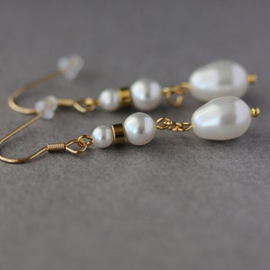 White Pearl Drop Earrings Unique White Pearl Beaded Earring Long White Gold Earrings Dangle Wedding Earrings One of a Kind Bridal Earring image 4