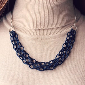 Chain Necklace Multistrand Blue Fabric Chain Necklace Silver Blue Necklace Multistrand Necklace Textile Chain Necklace Marine Sea Jewelry image 6