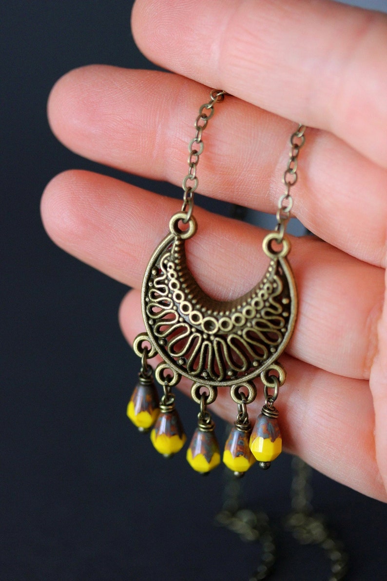 Antique Brass Pendant Necklace Brass Boho Necklace Yellow Tiny Etsy