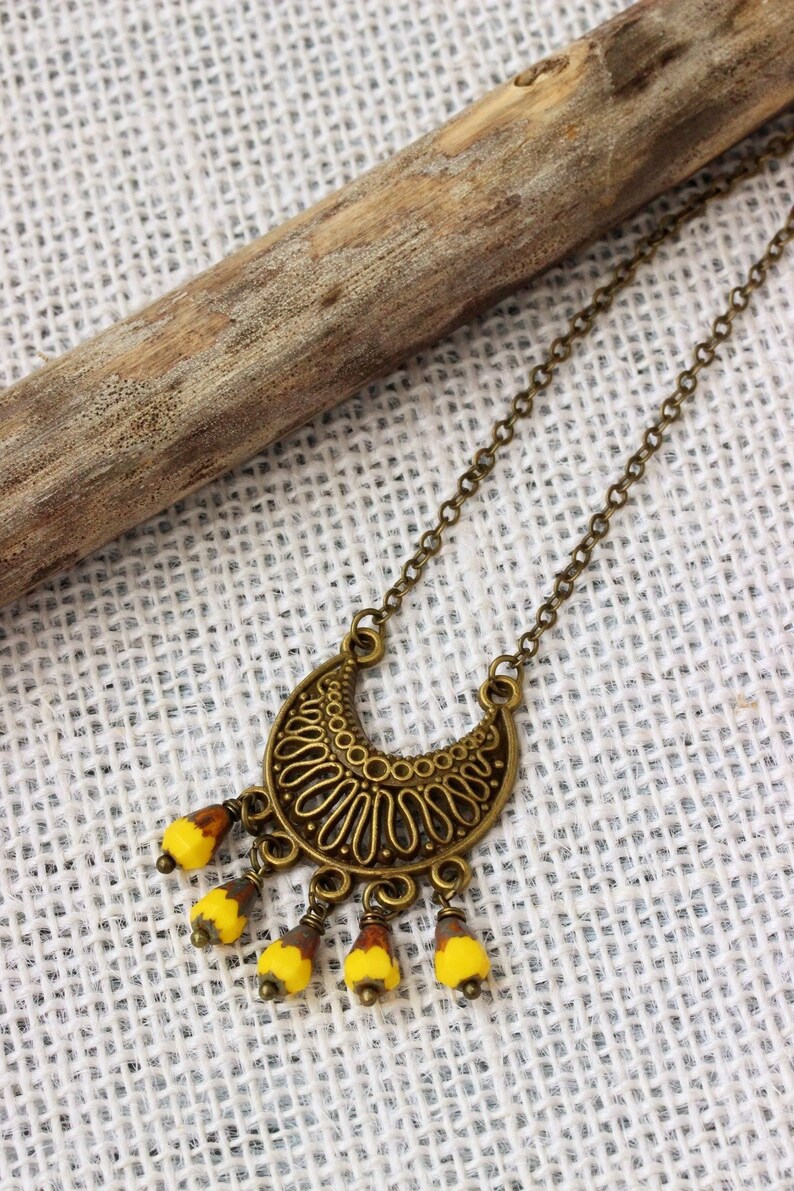 Antique Brass Pendant Necklace Brass Boho Necklace Yellow Tiny Etsy