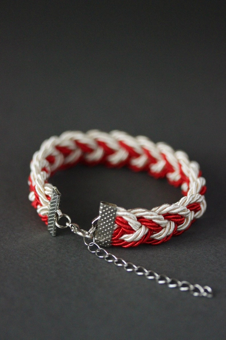 Braided Cord Bracelet Summer Red White Rope Bracelet Turks Head Knot Bracelet Sailor Beach Bracelet Rope Jewelry Unique Marine Bracelet Gift image 4