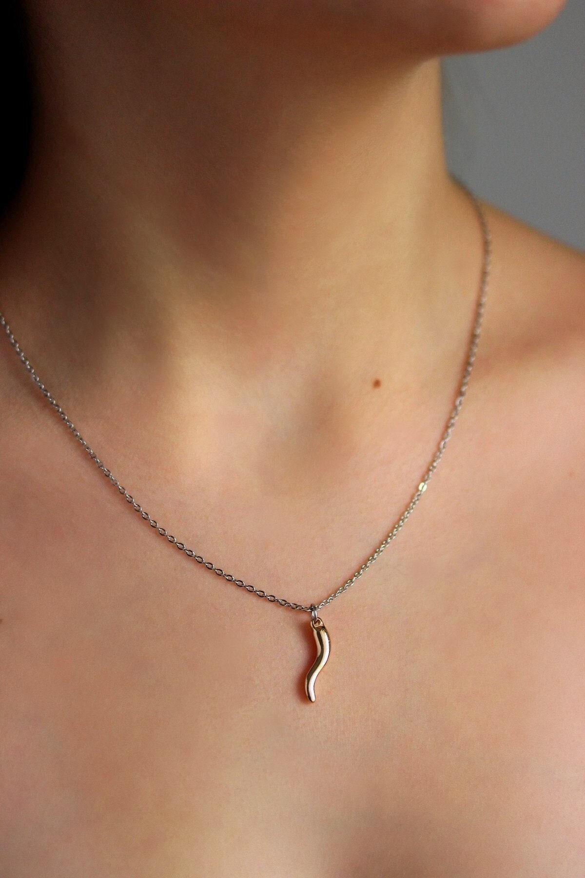 Golden Italian Horn Pendant Necklace 