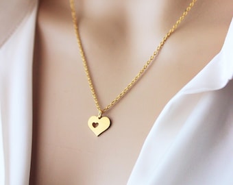 Gold Tone Stainless Steel Heart Pendant Simple Small Heart Necklace Gold Love Necklace Minimalist Everyday Necklace  Gift for Girlfreid Wife