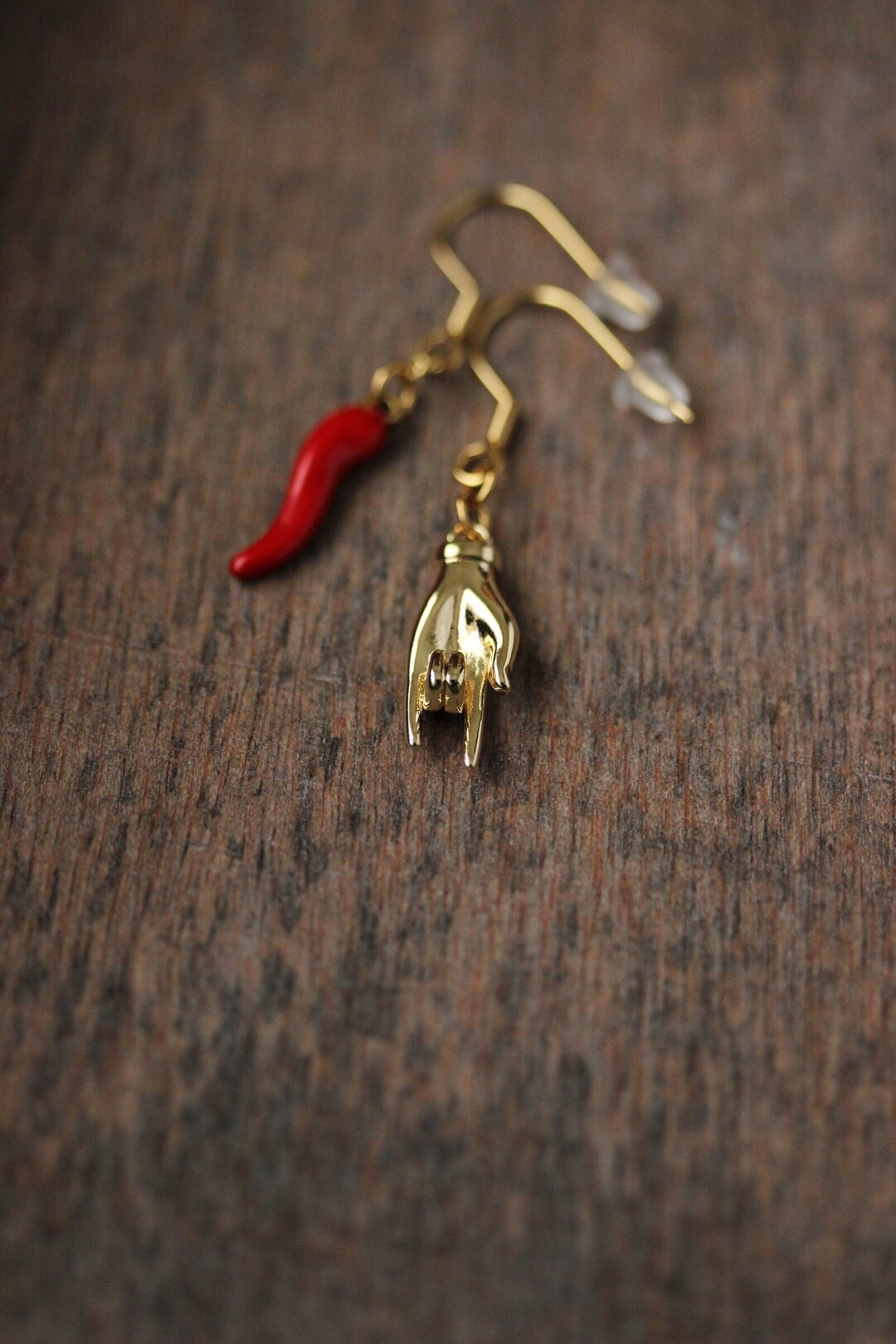 Red Gold Italian Horn Earrings Good Luck Earrings Fun Italian Etsy