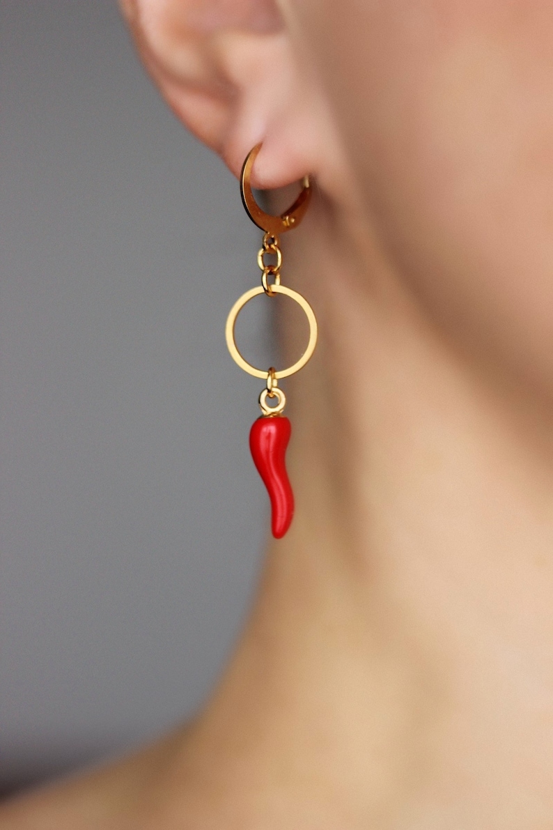 Good Luck Red Italian Horn Earrings Good Luck Jewelry Fun Italian Earrings Evil Eye Symbol Cornicello Earrings Red Chili Pepper Earrings image 1
