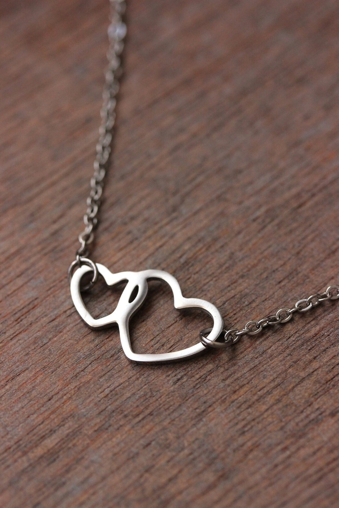 Delicate Double Hearts Pendant Steel Two Hearts Necklace Love Charm