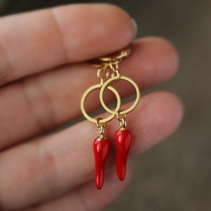 Good Luck Red Italian Horn Earrings Good Luck Jewelry Fun Italian Earrings Evil Eye Symbol Cornicello Earrings Red Chili Pepper Earrings image 5