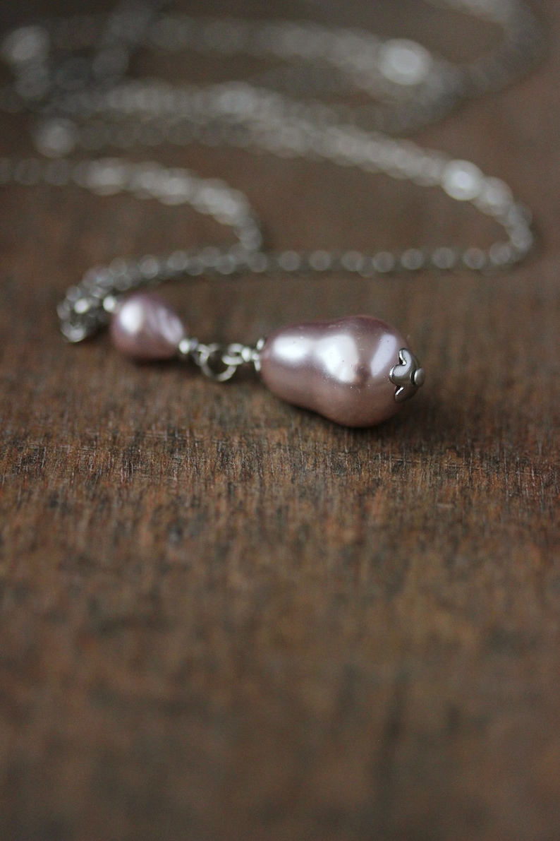 Lilac Pearl Pendant Cultured Freshwater Pearl Necklace Big Pearl Necklace Elegant Everyday Necklace Unique Lilac Pearl Jewelry Gift For Mom image 9