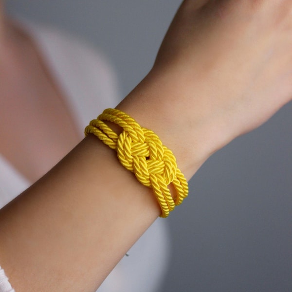 Bright Yellow Bracelet Yellow Rope Knot Bracelet Rope Bracelet Knot Cord Bracelet Nautical Knot Rope Jewelry Everyday Friendship Bracelet