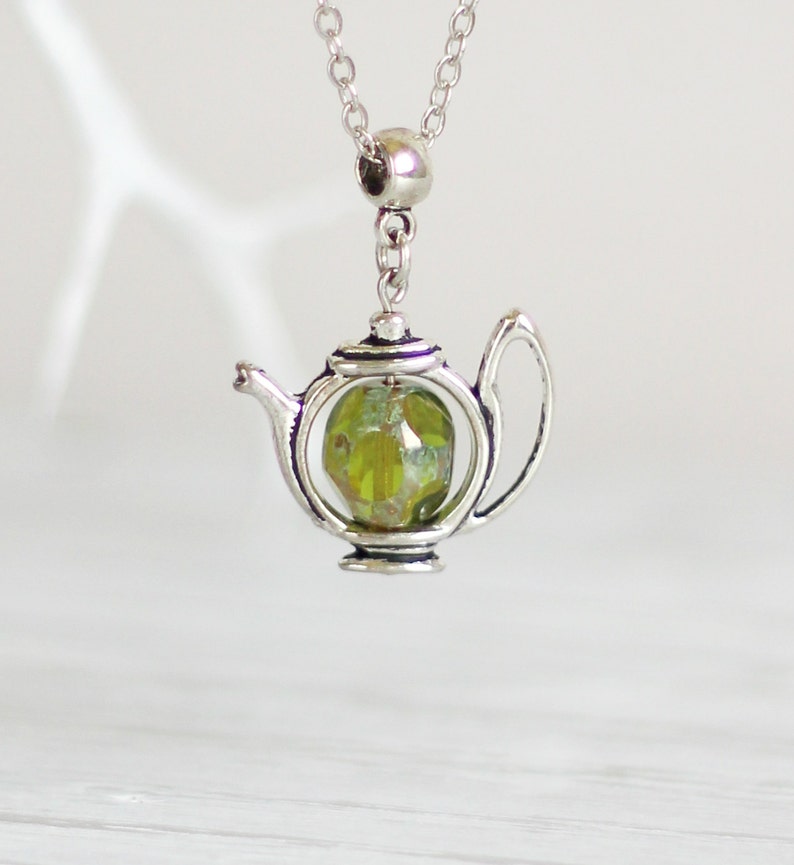 Teapot Necklace Green Teapot Necklace Tea Necklace Teapot Etsy