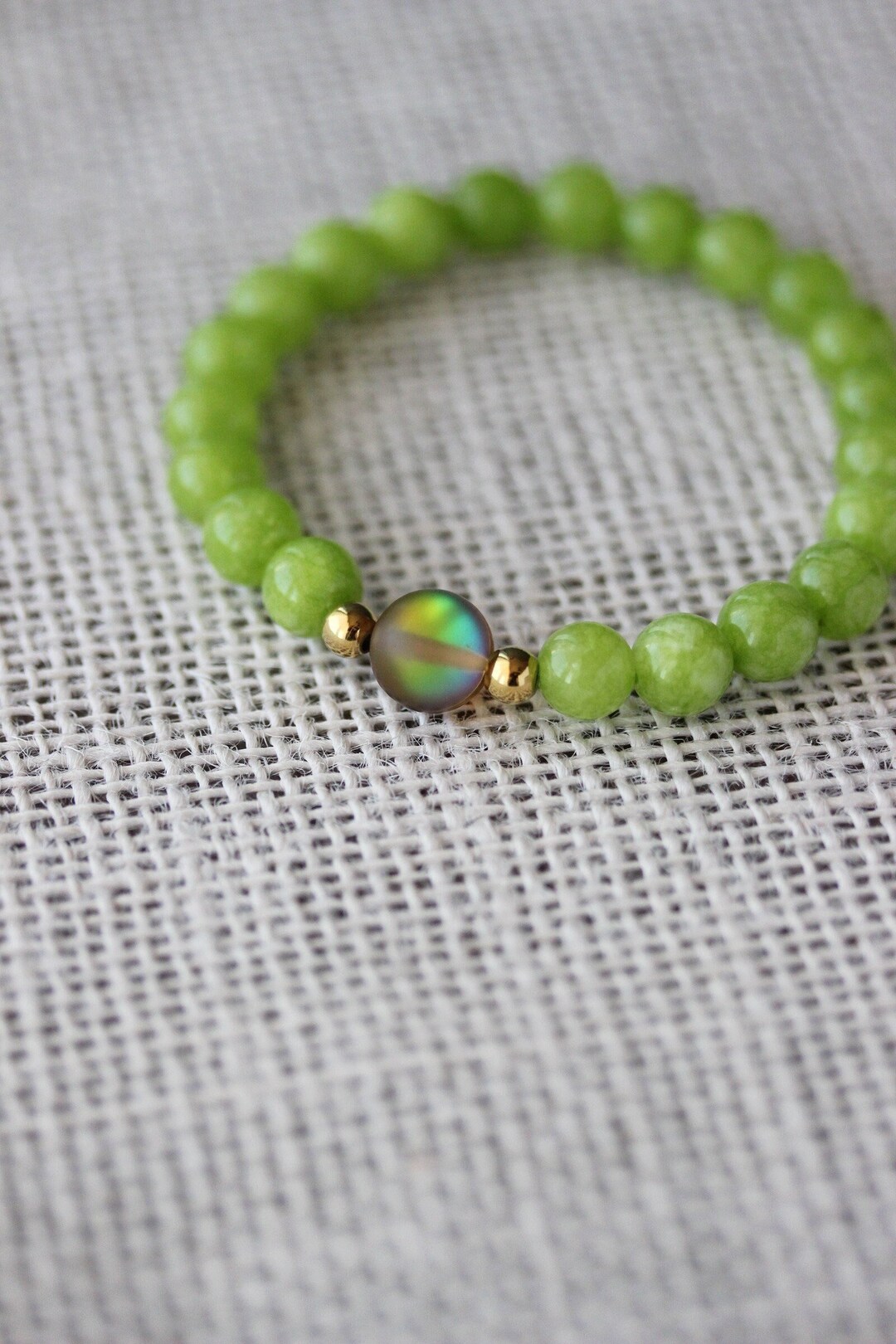 Natural Green Peridot Bracelet With Glass Bead Elegant Gemstone ...