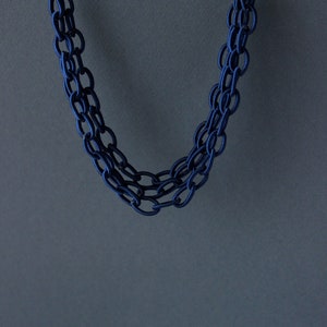 Chain Necklace Multistrand Blue Fabric Chain Necklace Silver Blue Necklace Multistrand Necklace Textile Chain Necklace Marine Sea Jewelry image 2