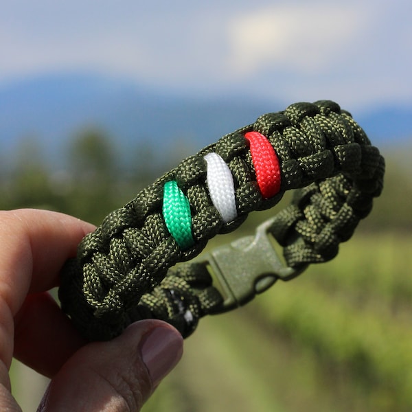 Army Green Paracord Braided Bracelet Italian Flag Bracelet Origin Flag Paracord Bracelet Cobra Braid Paracord Braided Rope Survival Bracelet