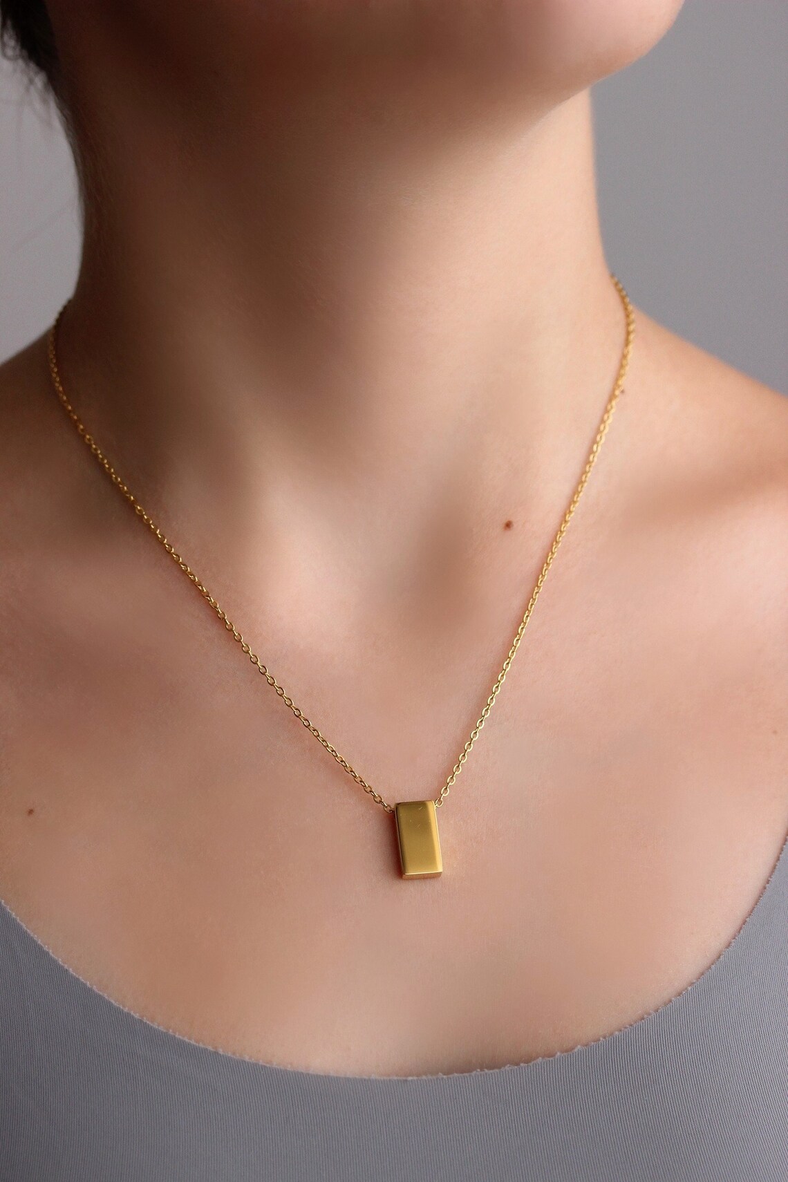 Minimalist Gold Tone 3D Rectangular Pendant Geometric - Etsy