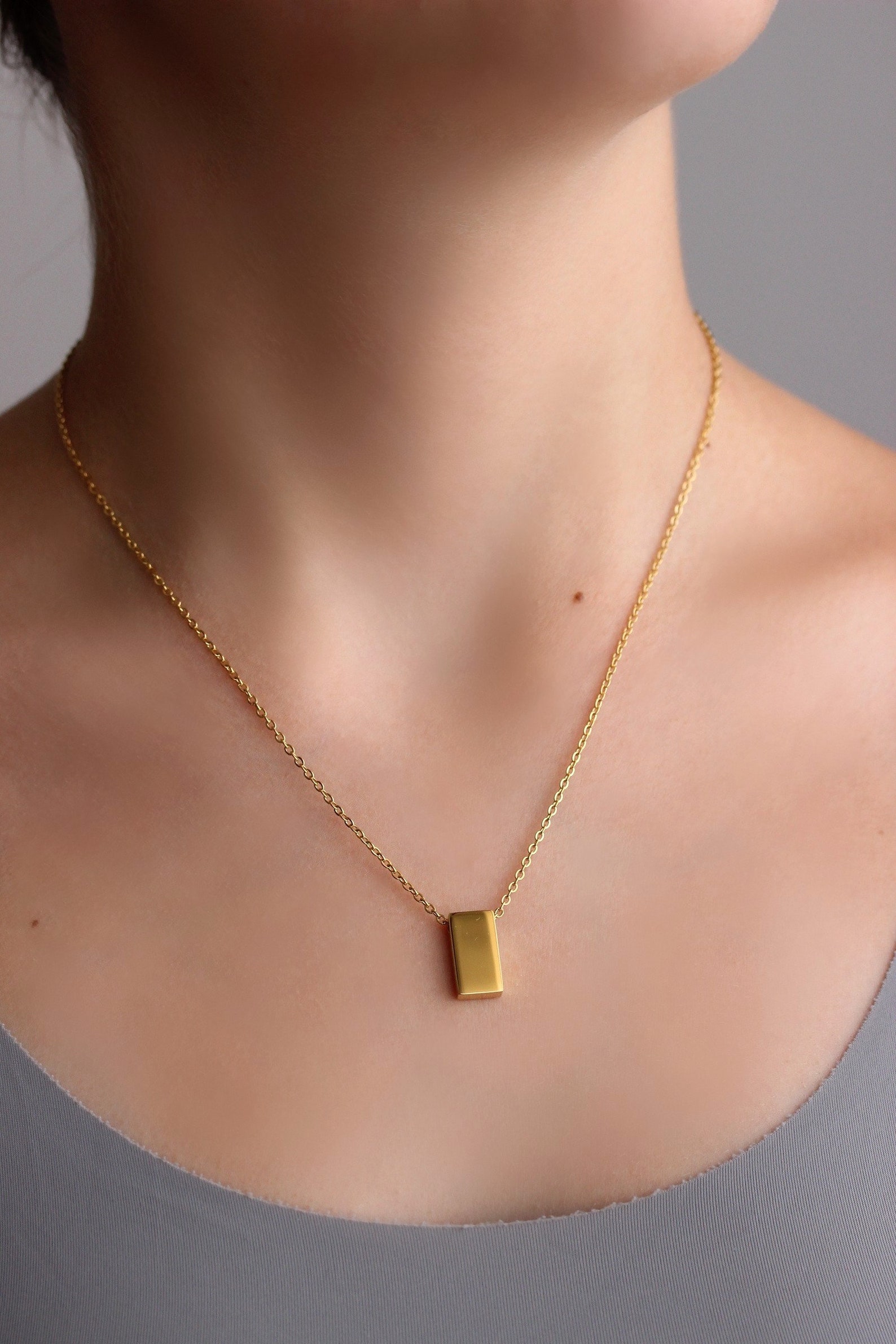 Minimalist Gold Tone 3D Rectangular Pendant Geometric - Etsy