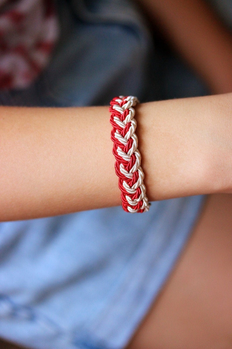 Braided Cord Bracelet Summer Red White Rope Bracelet Turks Head Knot Bracelet Sailor Beach Bracelet Rope Jewelry Unique Marine Bracelet Gift image 1