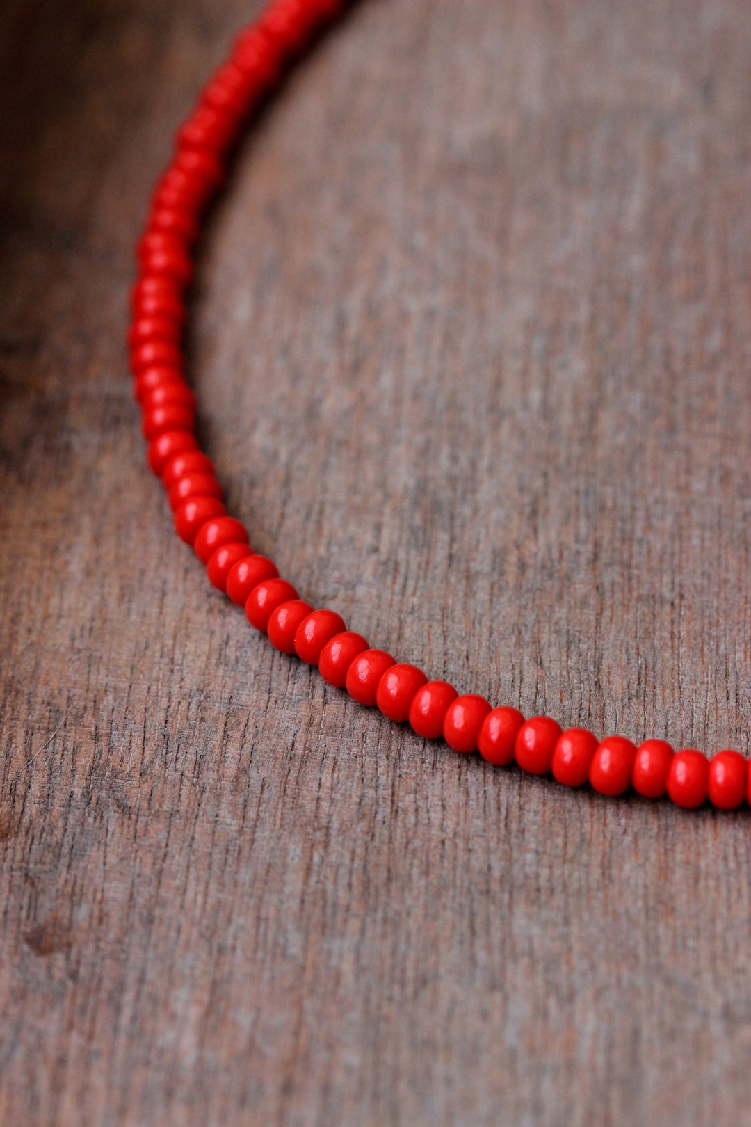 Red Beaded Choker Necklace Short Red Necklace Red Glass Beads Etsy