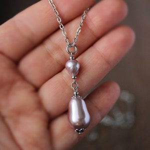 Lilac Pearl Pendant Cultured Freshwater Pearl Necklace Big Pearl Necklace Elegant Everyday Necklace Unique Lilac Pearl Jewelry Gift For Mom image 3