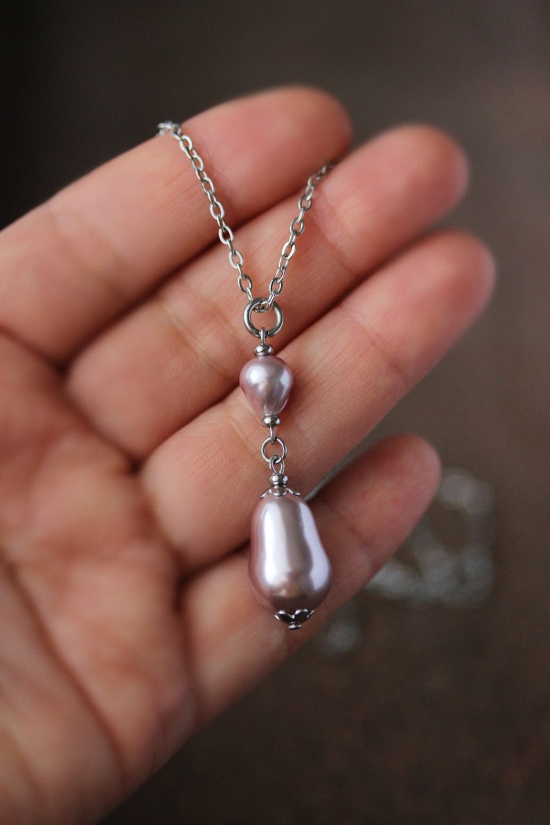 Lilac Pearl Pendant Cultured Freshwater Pearl Necklace Big Pearl Necklace Elegant Everyday Necklace Unique Lilac Pearl Jewelry Gift For Mom image 3