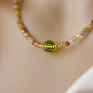 Multcolor Zrcon Beaded Necklace Danty Short Thn Gemstone Necklace Delcate Summer Colorful