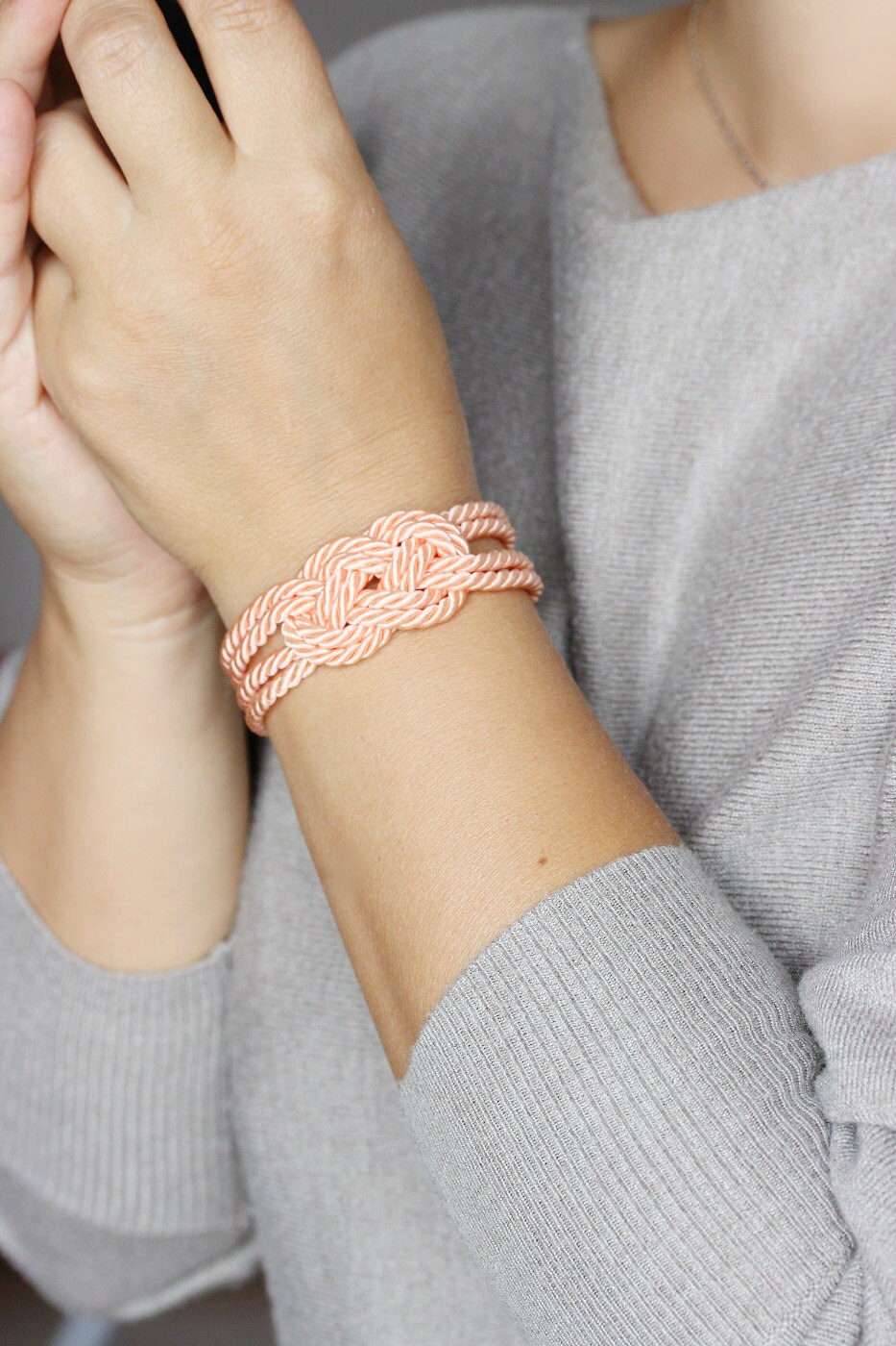 Peach Knotted Bracelet Knot Rope Bracelet Infinity Knot Etsy