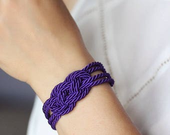 Friendship Purple cord 2 Silver spiral Beads @ ea WSilver Square WCZ in Cntr. Bracelet end