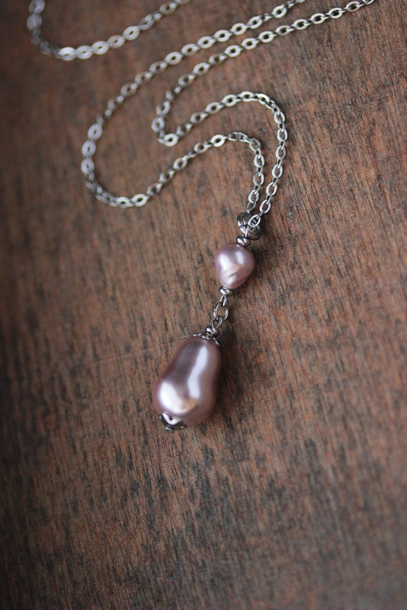 Lilac Pearl Pendant Cultured Freshwater Pearl Necklace Big Pearl Necklace Elegant Everyday Necklace Unique Lilac Pearl Jewelry Gift For Mom image 1