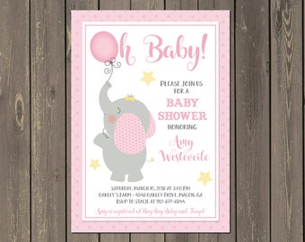 Elephant Baby Shower Invitation, Little Peanut Baby Shower Invitation, Pink or Blue Elephant Baby Shower Invites, Printable or Printed