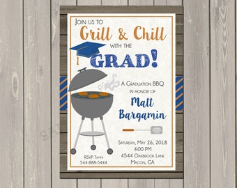 Graduation BBQ Invitation, Graduation Party Invitation, Backyard BBQ Cookout Invitation, Barbecue Grill Graduation Invite, Any Colors