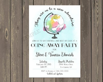 Going Away Party Invitation, Farewell Party Invite, Moving Announcement, Bon Voyage Invitation, Globe Adventure Invitation, Watercolor